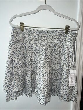 Sienna Sky Cream Mini Skirt with Blue Floral Print
